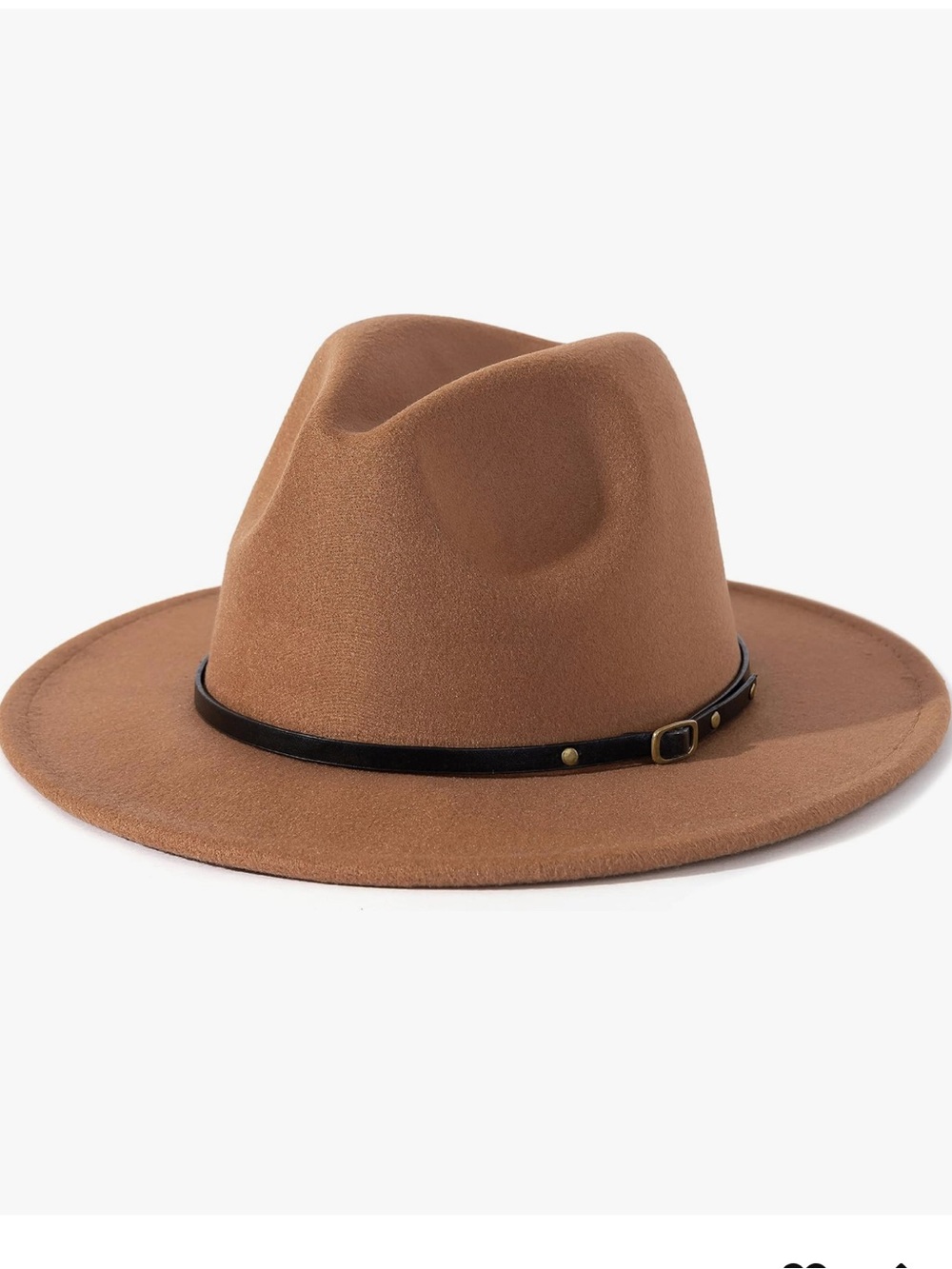 Women’s Brown Adjustable Felt Wide Brim Fedora Hat with Belt